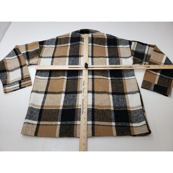 Yeokou Women's Jacket Shacket Button Up Long Sleeve Brown Plaid Size S NWT - Picture 8 of 10